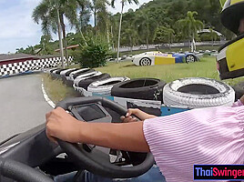 Cute Thai amateur teen 18+ girlfriend go karting and recorded on video after