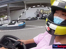 Cute Thai amateur teen 18+ girlfriend go karting and recorded on video after