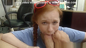 Cute teen 18+ gagging on brokers cock