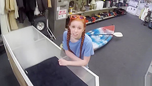 Cute teen 18+ gagging on brokers cock