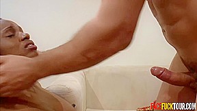 Devoted submissive ebony cock sucking making intense eye contact