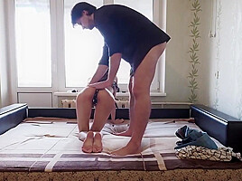 During A Home Casting, A Skinny Girl Jumps On An Amateurs Cock