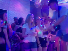European party babes suck cock in middle of club