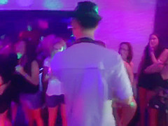European party babes suck cock in middle of club