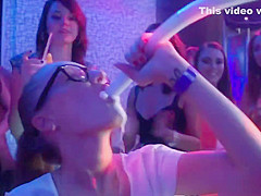 European party babes suck cock in middle of club