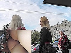 Fatty MILF and her girlfriend in the amateur XXX upskirt