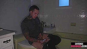 Femdom MILF fucked by strapon sub before handjob 4 jizz
