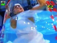 Gorgeous brunette model upskirt on tv
