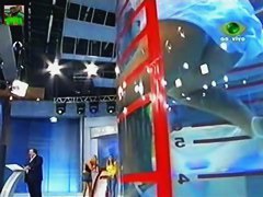 Gorgeous brunette model upskirt on tv