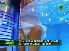 Gorgeous brunette model upskirt on tv