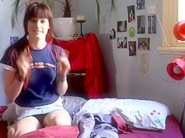 Hairy teen 18+ strips and shows her goods