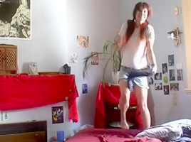 Hairy teen 18+ strips and shows her goods