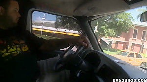 Horny dudes pick up sweet Zenya Lai and fucks her in their van
