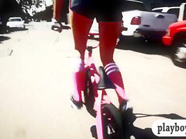 Horny sexy babes with big boobs enjoyed dirty biking