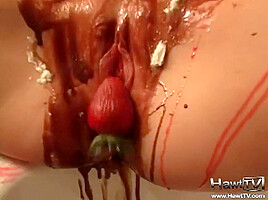 Hot lesbo teen babes eating chocolate