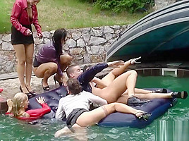 Intense Reverse Gangbang In The Pool