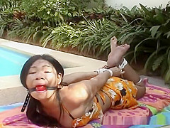 Intruder hogties Asian cutie