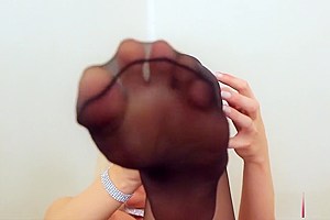 Jamie French show her feet and cock in black pantyhose