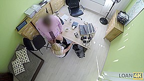 LOAN4K  Nice young lady gives a head and spreads legs in loan office