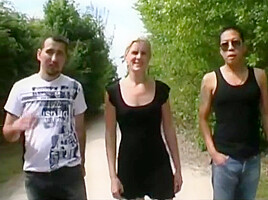 Laetitia takes 2 cocks in country side