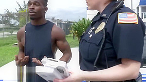 Lucky black stud getting involved in hot and hardcore threesome with female cops