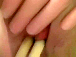 Luscious brunette sweet tight pussy stuffing with weird kitchen tools3