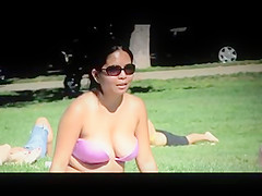 Massive Candid Cleavage in Public Park