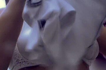 Mature fixes white bikini on the big boobs