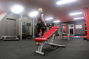 Muscled Sissy Working Out Crazy Public Gym Exposure Cumshot