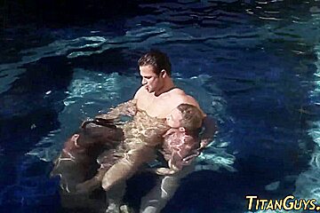 Muscled gay jizz soaked