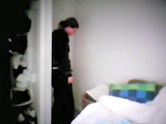 My wife changing after work on the cam set in room