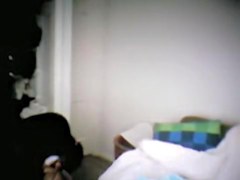 My wife changing after work on the cam set in room