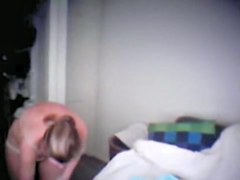 My wife changing after work on the cam set in room