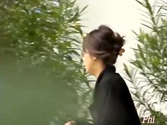 Nerdy brunette gets easily tricked by some lad in the public park