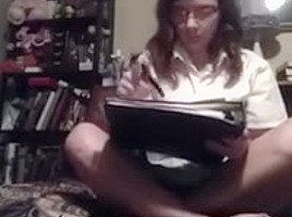 Nerdy college girl takes study break to fuck herself
