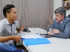 Office White Gaydaddy Bangs Asian Twink In His 21yo Ass