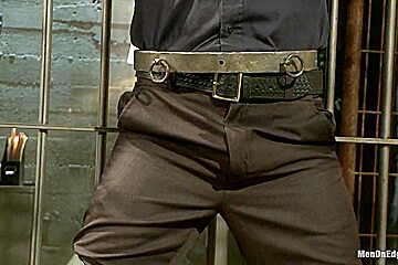 Officer Justice taken down and his giant cock edged by two perverts
