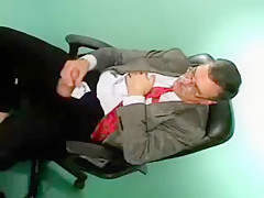 Old man with mustache and glasses masturbates