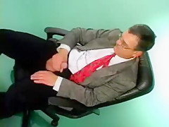Old man with mustache and glasses masturbates