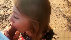 Outdoor Blowjob and Cum in Mouth! - Sweet teen 18+ Doing Blowjob on the Beach 
