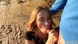 Outdoor Blowjob and Cum in Mouth! - Sweet teen 18+ Doing Blowjob on the Beach 