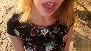 Outdoor Blowjob and Cum in Mouth! - Sweet teen 18+ Doing Blowjob on the Beach 