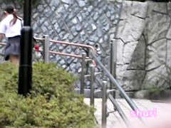 Petite Asian in a nice uniform street sharked