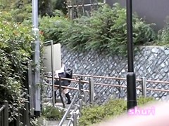 Petite Asian in a nice uniform street sharked