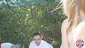 Petite babe Rachel James drops her knees for a blowjob