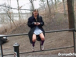Petite brunette teen 18+ rides oldie