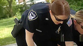 Phone thief is subdued by horny milf cops into making his cock super hard