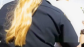 Phone thief is subdued by horny milf cops into making his cock super hard