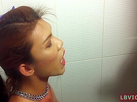 Pissed On Ladyboy Slut Mint Gives Blowjob