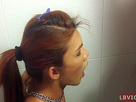 Pissed On Ladyboy Slut Mint Gives Blowjob